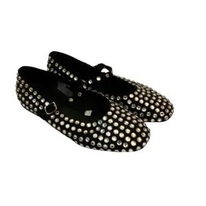 A New Day  Rhinestone Mary Jane Ballet Flats Black Silver Studded Shoes s 8